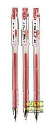 3 X Pilot G Tec C 0 25 Hyper Fine Gel Rollerball Pens RED Ink BL GC25