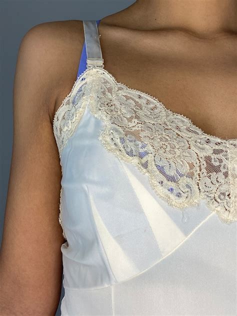 Vintage Nude Slip Dress Cream Beige Tan Slip Medium Gem