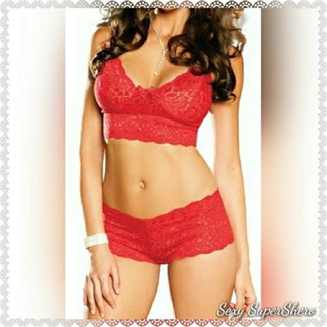 Sexy Supershero Intimates Sleepwear Red Lace Booty Shorts Cami Top Lingerie Set Poshmark