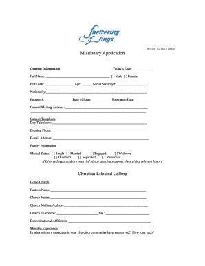 Fillable Online Sw Missionary Application Form Clover Sites Fax Email