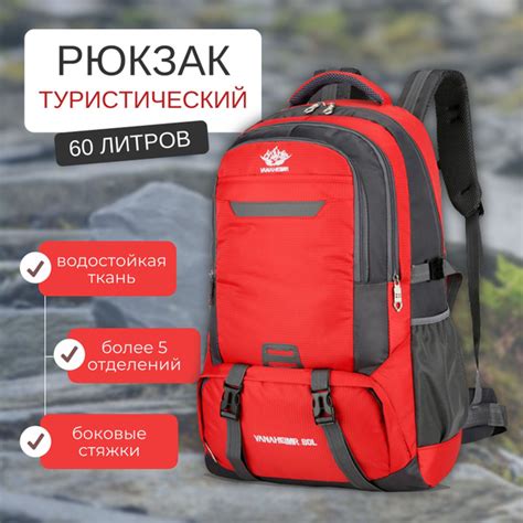 Рюкзак туристический Сеть магазинов СПОРТ Рюкзаки красный, 60 л ...