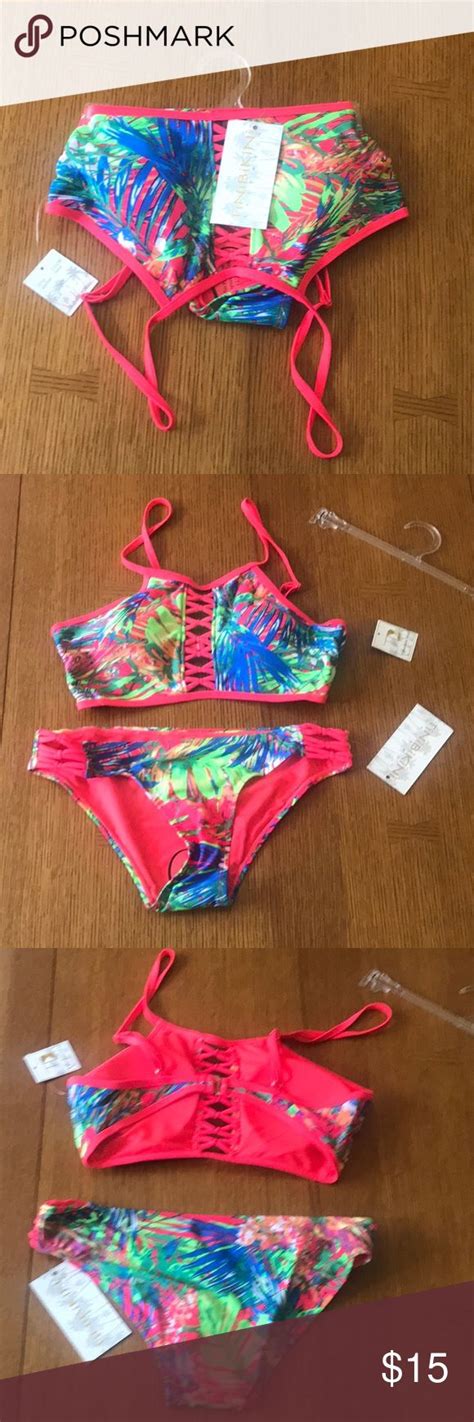 Nwt Tinibikini High Neck Tropical Print Bikini