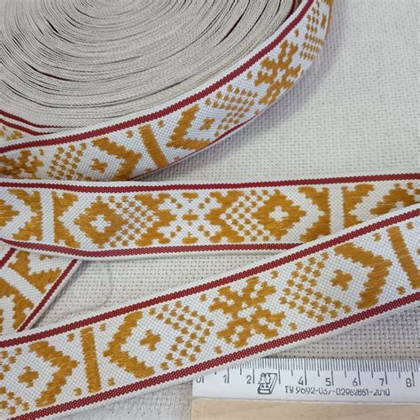 Тесьма жаккардовая, горчичный,белый 37 мм – купить с доставкой в Санкт ...