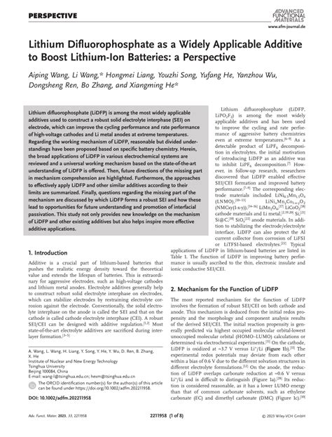 Lithium Difluorophosphate as a Widely Applicable Additive to Boost ...