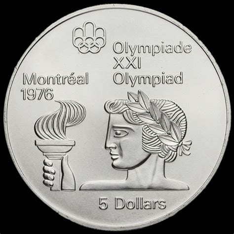 Canada 1974 925 Silver 5 Dollars Montreal Olympics Torch UNC