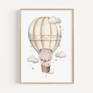 Hot Air Balloon Nursery Wall Art Gender Neutral Hot Air Balloon Set Of Woodland Nursery