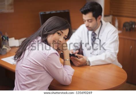 Happy Brunette Doctors Office Stock Photo Shutterstock