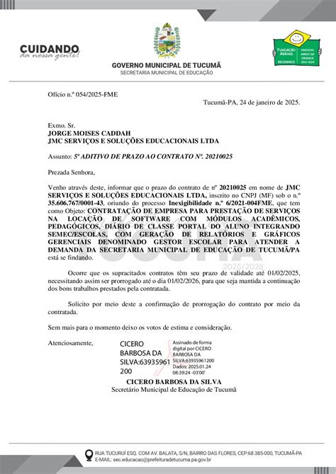 OFÍCIO PARA A EMPRESA ASS Prefeitura Municipal de Tucumã Gestão