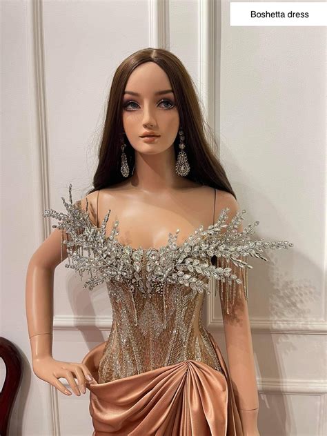 Glamorous Boshetta Or Kimmiel Beaded Sparkly Wedding Evening Mermaid Or Short Dress In Dark Nude