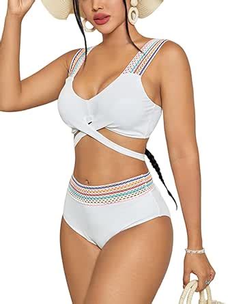 Amazon Gorglitter Women S Piece Bikini Set Criss Cross Tie Back Swimsuit Top And High