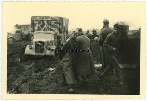 Orig Foto Soldaten Mit Opel Blitz Lkw M Tarn Camo Im Schlamm In