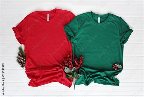 Red And Green Tshirt Mockup Shirt Boots And Jeans Christmas Mock Up