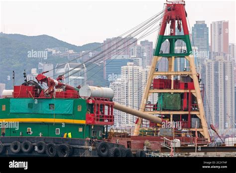 Big Construction Crane At Barge In Hong Kong Stock Photo Alamy