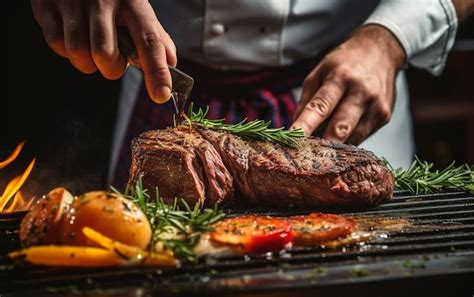 Premium Ai Image Chef Preparing Grilled Steak Dish