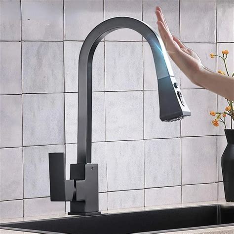 Matte Black Pull Out Sensor Kitchen Faucets Stainless Steel Smart