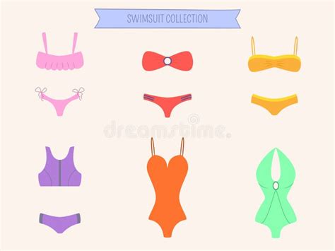 Reeks Van Het Vrouwen De Kleurrijke Zwempak Bikini En Monokiniinzameling Vector Illustratie