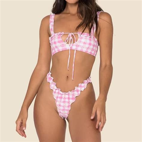 Ensemble de bikini solide à contraste de poitrine sexy pour femmes Ensembles de maillots de bain