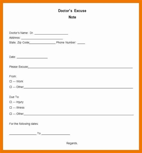 Dental Excuse Note Template