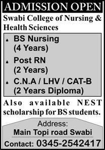 Diploma And Bs Nursing Program Admissions At Swabi College Of Nursing