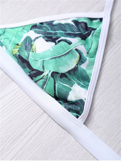 OFF Halter Leaf Printed Bikini Set In GREEN ZAFUL
