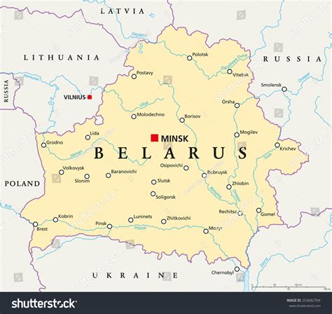 Belarus Political Map With Capital Minsk National Borders Important