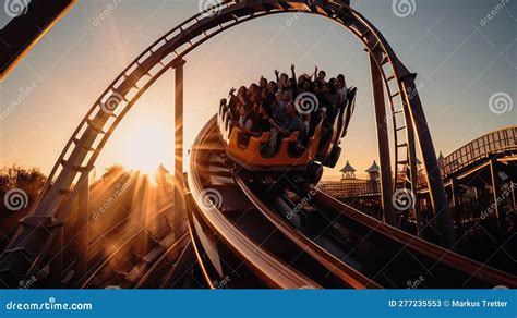 A Roller Coaster Zooms through Twists and Turns Passengers Screaming ...