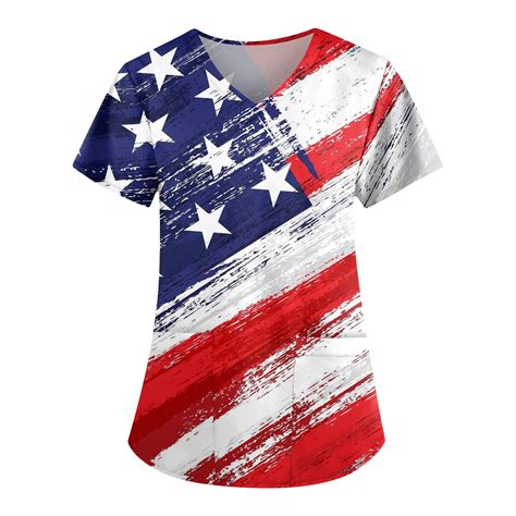 UoCefik Nursing Scrubs For Women 4th Of July Short Sleeve V Neck