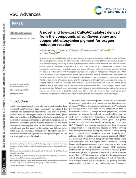 PDF A Novel And Low Cost CuPc C Catalyst Derived From The Compounds