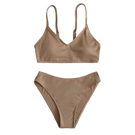 Teen Girl S 2 Piece Swimsuit Bikini Set Solid Color High Waisted Spaghetti Strap Bikini