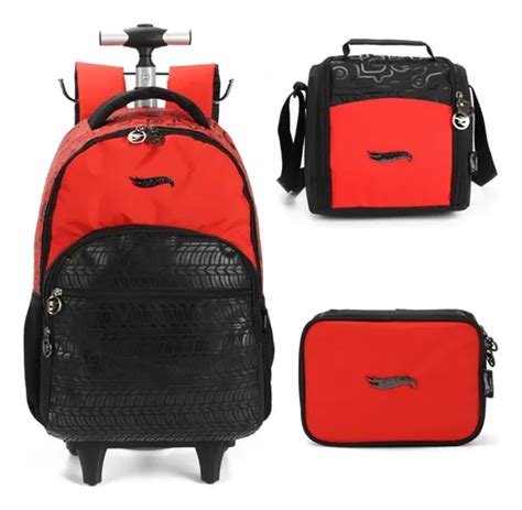 Kit Mochila Rodinhas Lancheira E Estojo Hot Wheels Parcelamento Sem Juros