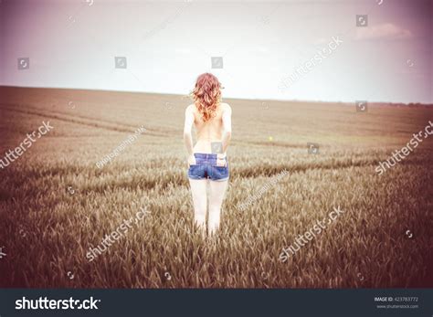 Pretty Woman Standing Half Naked Field Stock Photo 423783772 Shutterstock