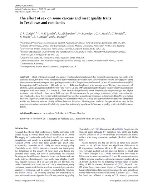 PDF The Effect Of Sex On Some Carcass And Meat Quality Traits In