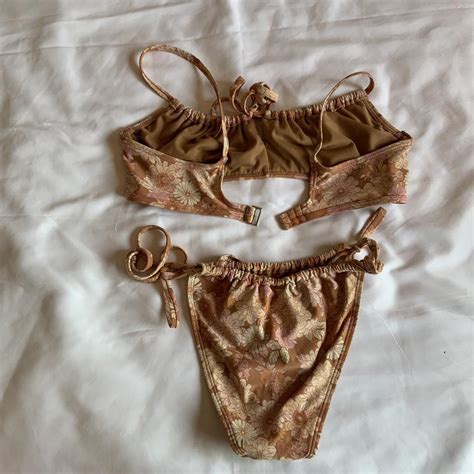 Tan And Brown Bikini Set With Adjustable Straps And Depop