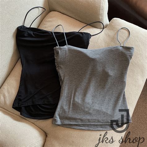 Jks Hot Girl Vest Women S Stretchy Camisole Outer Wear Bottoming Top With Chest Pad Shopee