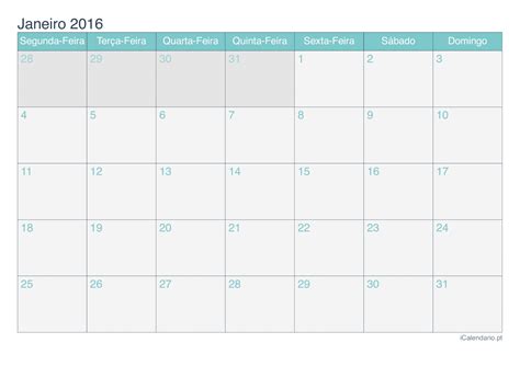 Calendário Janeiro 2016 - Calendário janeiro de 2016 para imprimir