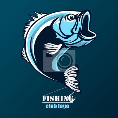 Angel Logo Bass Fisch Mit Stab Club Emblem Angeln Thema Vektor