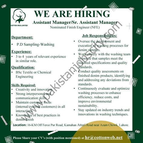 Cotton Web Limited Jobs Assistant Manager Senior Assistant Manager