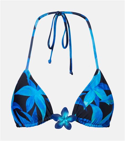 Island floral appliqué bikini top in blue Same Mytheresa