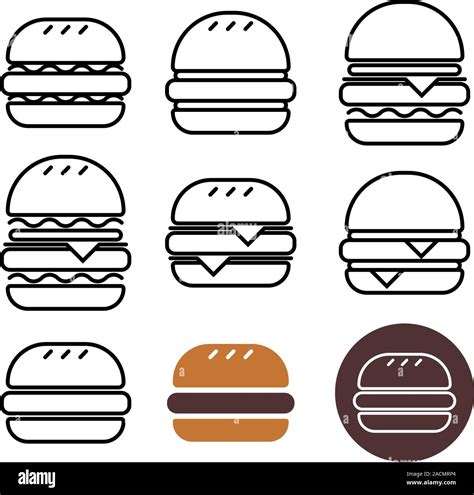 Iconos De La Hamburguesa Esquema Simple Juego De Burger Vector Iconos