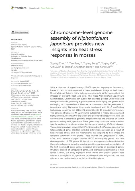 Pdf Chromosome Level Genome Assembly Of Niphotrichum Japonicum