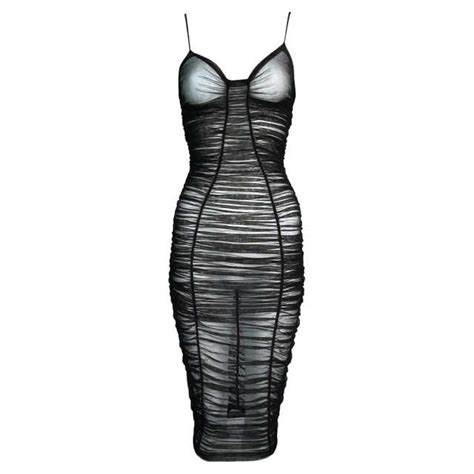 Ss 2001 Dolce And Gabbana Runway Sheer Black Ruched Mesh Wiggle Pin Up