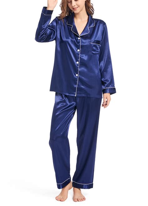 Fivali Womens Silk Satin Pajamas Set Long Sleeve Two Piece Sleepwear