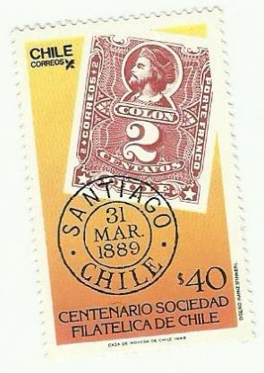 Filatelia Descriptiva Chile 1989 Centenario Sociedad Filatélica de Chile