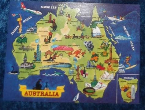 australia souvenir postcard vgc australian map  cities