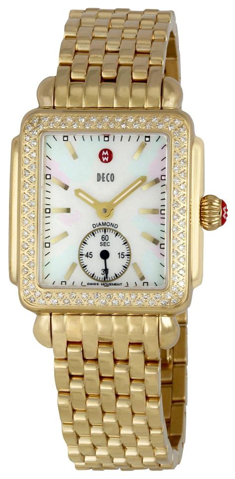 Michele Womens Mww06v000003 Deco Mother Of Pearl Dial Watch Michele