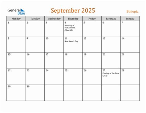 Free September 2025 Ethiopia Calendar