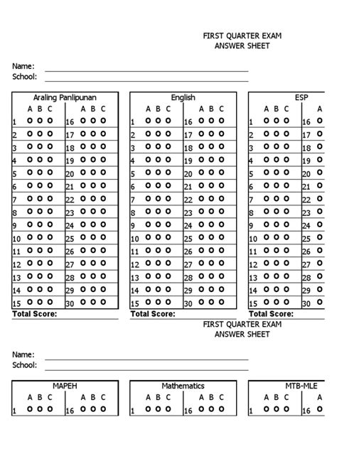 Answer Sheets G6 Pdf