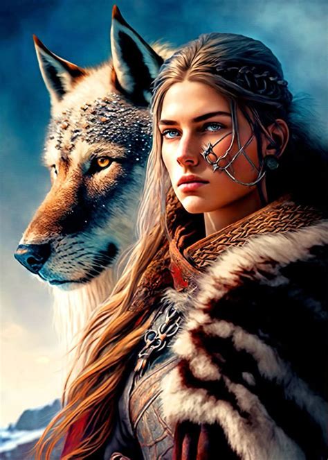 A Painting Of A Woman And A Wolf