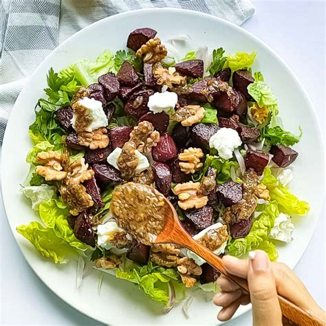 Beetroot Walnut Feta Salad With Roasted Garlic Dressing Go Healthy