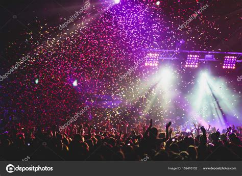 View Of Rock Concert Show In Big Concert Hall With Crowd And Stage